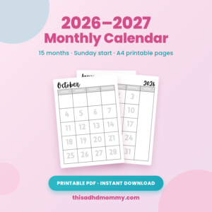 2026 to 2027 monthly printable calendar showing October, Sunday start, A4 portrait