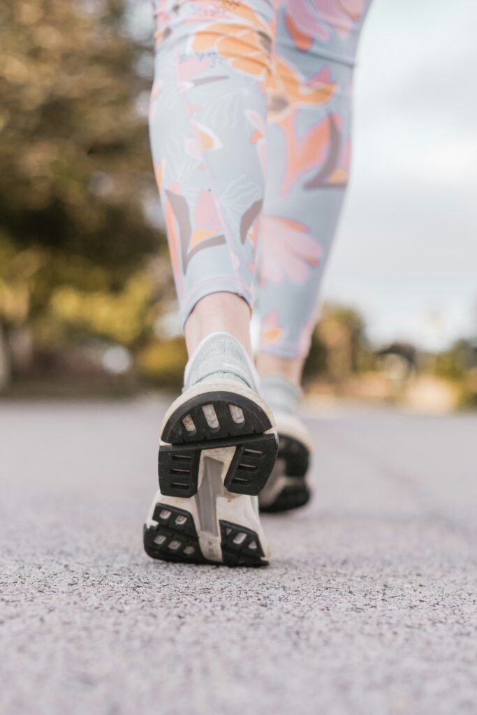 Running shoes on the road